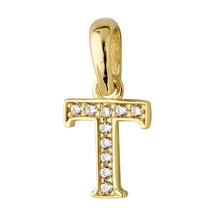 Goldkupe 14 Ayar Altın T Harfi Taşlı Kolye Ucu 0,38 Gr-3446