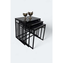 Milano Siyah Metal Ayaklı Mermer Desenli Zigon Sehpa