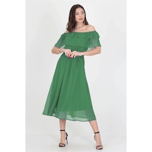 Neşeli Butik Kadın Yeşil Bağlama Detaylı Madonna Yaka Yeni Sezon Şifon Elbise Nb8060 Yeşil