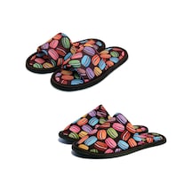 Unisex Kahverengi Macaron Desenli Yumuşak Tabanlı Ev Terlik Kahverengi