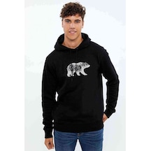 Silhouette California Bear Baskılı Siyah Erkek Kapşonlu Sweat