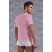 Doreanse Erkek Modal Derin V Yaka Kısa Kol T Shirt 2820 Pembe Pembe