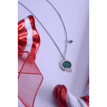 Innuendo Jewelry 925 Ayar Gümüş Damla Taş Detaylı Oval Kolye Yeşil