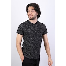 Desenli Erkek Bisiklet Yaka T-shirt-siyah Siyah