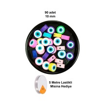 90 Adet 10 Mm Polimer Kil Fimo Boncuk Takı Bileklik + 5 Metre Lastikli Misina  - Nazar Boncuğu