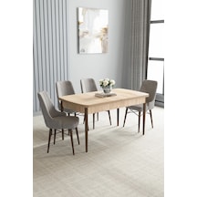 Familieconcept Zümra Serisi, Meşe Desen 80x132 Açılabilir Mdf Mutfak Masası Takımı 4 Adet Sandalye Gri