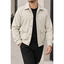 Polo State Erkek Regular Fit Kaşe Dokulu Düğmeli Ceket - Ekru