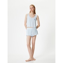 Koton Şortlu Pijama Takımı İşlemeli Kalın Askılı Dokulu Viskon Mavi 4slk40034mk Mavi