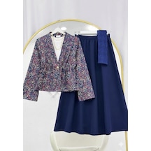 Lovie Moda Kadın Bohem Desenli Etekli Takım - Lacivert
