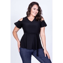 Myline Kadın Belden Kemerli Bluz 35145 Siyah