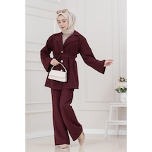 Kemerli Düğme Detaylı İkili Takım-bordo-5693 Bordo
