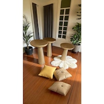 Ahşap Mantar Sehpa Takımı 3 Lü Set Altın Varaklı Yan Sehpa Modeli Altın