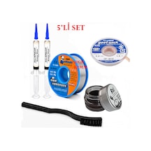 Lehimleme Seti 0,8 Mm 40 Gr Lehim Teli 2 Li Flux Cp-3015 Lehim Fitili Havya Ucu Temizleme Kremi Fırça Seti St37