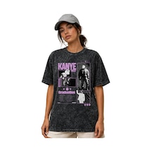 Sevbano Kanye West Rapper Şarkıcı Ön Baskılı Unisex Oversize Vintage Yıka Siyah