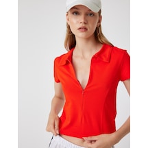 Koton Polo Yaka Tişört Fermuarlı Slim Fit Kısa Kollu Kırmızı 5wal10493ık Kırmızı