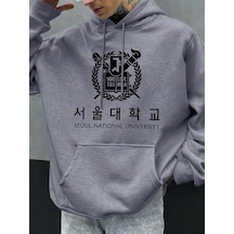 Startmore Tarzsokak Seul Ulusal Üniversitesi Baskılı Hoody Erkekler Büyük Boy Polar Rahat Kapüşonlular Sonbahar H Gri