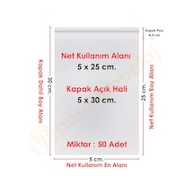 5x25+5 Cm. 5x30 50 Adet Şeffaf Bantlı Yapışkanlı Opp Poşet