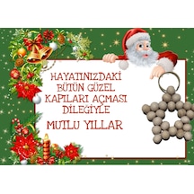 25 Adet Naturel Yıldız Anahtarlık - Ahşap Yıldız - Noel Baba Kart