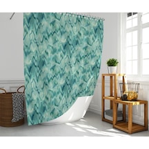 Banyo Duş Perdesi Mermer Desen Yeşil Dijital Baskılı Banyo Perdesi, Tek Kanat C Halkalı-180x200 Cm Yeşil