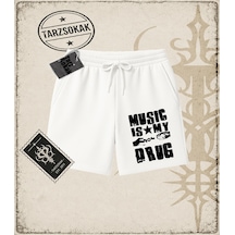 Tarzsokak Gotik & Grunge Streetwear Music Is My Drug Unisex Şort Beyaz