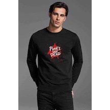 Punk Rock Set Punks Not Dead Baskılı Siyah Erkek Sweatshirt