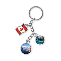 Kanada Üçlü Epoksi Metal Çift Taraflı Damla Anahtarlık Canada Gümüş
