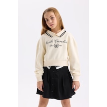 About Blank Defacto Kız Çocuk Relax Fit Polo Yaka Baskılı Sweatshirt D0702a824au Acı Kahverengi