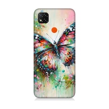 Xiaomi Redmi 9c Uyumlu Parıltılı Kanatlı Gökkuşağı Kelebeği Desenli Silikon Kılıf Çok Renkli