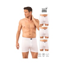 Özkan Underwear Özkan 0041 3'lü Paket Erkek %100 Pamuklu Şardonlu Klasik Rahat Kesim Havlu Bel Süprem Penye Boxer Beyaz