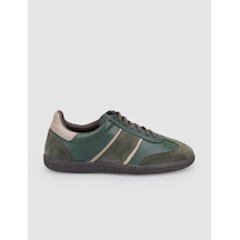 %100 Hakiki Deri Haki Bağcıklı Kadın Sneaker Haki