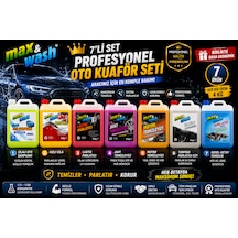 Max&wash 7'li Profesyonel Oto Kuaför Seti 7x4 Kg Cilalı Oto Şampuan + Hızlı Cila + Lastik Parlatıcı + Jant Temizleyici + Motor Temizleyici + Torpido Parlatıcı + Genel Detay Temizleyici