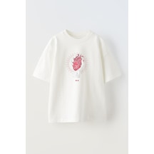 Thewert Unisex Kalp Tutan El Göz Tasarım Baskılı Pamuk Beyaz Oversize T-shirt