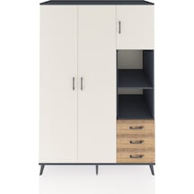 Kronos Dolap 5 Raflı 3 Çekmeceli Tek Askılı 132x59x195 Antrasit-aytaşı/çam Aytası/atlas Çam