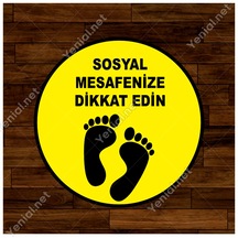 Sosyal Mesafeyi Koruyalım Zemin Sarı Ve Siyah Renk Sticker