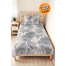 Mavi Çiçekli Modern Pike Takımı - Beyaz Gri Floral Tek Kişilik Kapitone Yatak Örtüsü 160x220 Cm Mercansı Güneş Derinliği