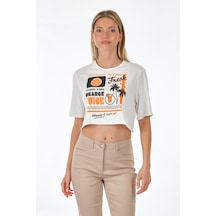 Only Sıfır Yaka Beyaz Kadın Crop T-shirt 15290663 001