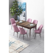 Canisa Zen Serisi 80x132 Mdf Açılabilir Barok Ahşap Desen Masa Takımı Ve 6 Pembe Sandalye Masa Barok Sandalyeler Pembe