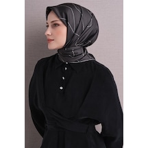 Armine Sura Saf İpek Eşarp 9642 33 Füme Çizgi Desen
