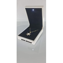 Işıklı Kutulu Kartanesi Çelik Kolye Gold