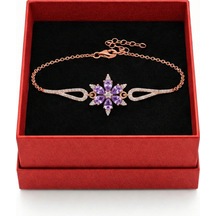 Çekirdekjewelry 925 Ayar Gümüş Lila Taşlı Lotus Bileklik Pembe