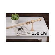 Naturel Krem Renk Ahşap Rustik - Alüminyum Borulu Ahşap Başlıklı Ahşap Ayaklı Perde Askısı - Halkalı Krem150cm - 866006877 Krem150cm