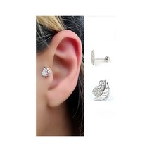 Zirkon Taş Detaylı 925ayar Gümüş Yaprak Figürlü Tragus Helix Kikirdak Piercing Gümüş