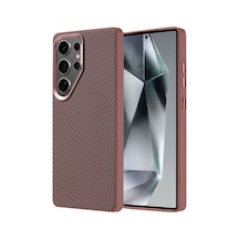 Samsung Uyumlu GalaxyS25 Ultra Kılıf Magsafe Karbon Fiber Görünümlü Metal Kamera Yükseltili Silikon Celikaksesuar Gold