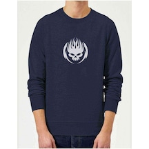 Offspring Baskılı Indigo Mavi Erkek Örme Sweatshirt