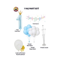 1 Yaş Parti Seti Erkek Mavi 1 Yaş Doğum Günü Süsleri İlk Yaş Doğum Günü Parti Malzemeleri 1 Rakam Folyo Balon Banner Balon Standı Konfeti Balon Masa Süsleme Seti Çok Renkli