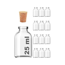 Afracam Şeffaf 25 Ml / 25 Cc Mantar Tıpalı Boş Cam Şişe 12 Adet Çok Renkli