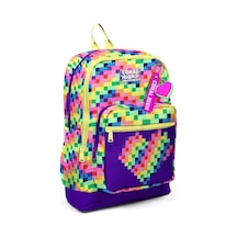 Coral High Kız Çocuk Mor Piksel Kalp Desenli İlkokul Sırt Çantası Dört Bölme 33208