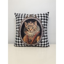 Kraliçe Kedi Kaz Ayağı Desen Kırlent Kılıfı Renkli