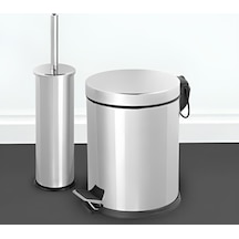 Zethome Krom 2'li Banyo Seti Çöp Kovası-tuvalet Fırçası Krom