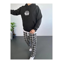 Suma Erkek Oversize Kapüşonlu Sweatshirt Siyah Ön Ve Sırt Baskılı Kanguru Cepli